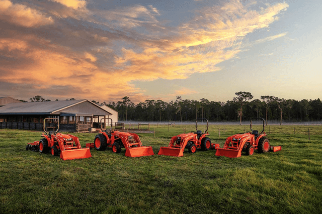 Kubota Tractor lineup in a scenic field