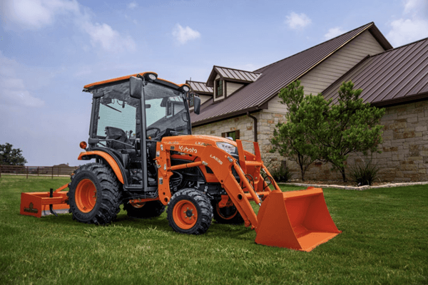 Tractor in front of a home